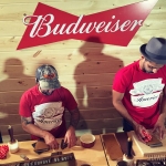Budweiser had craftsmen making custom leather coozies prior to the show at Madison Square Garden, August 25, 2016.