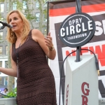 NASH FM's Kelly Ford introducing Kelsea Ballerini in Bryant Park NYC on September 9, 2015.
